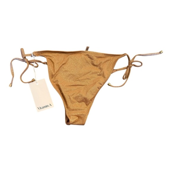 VITAMIN A Elle Tie Side Hipster Bikini Bottoms in Golden Glow Metallic NWT - Picture 5 of 6
